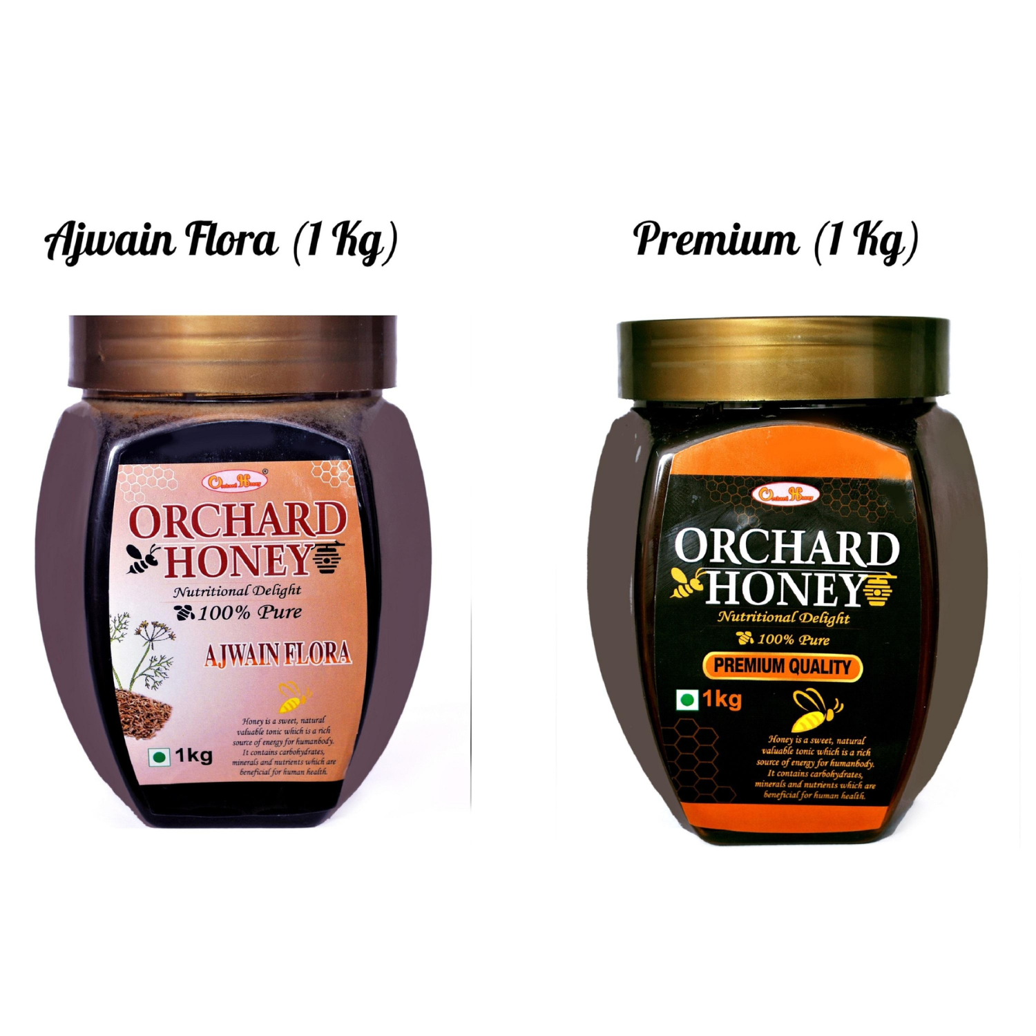 Orchard Honey Combo Pack (Ajwain+Premium) 100 Percent Pure and Natural (2 x 1 Kg)